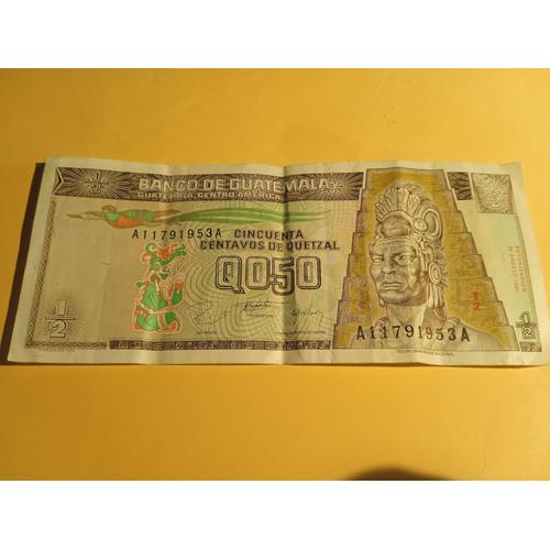 1 Billet De Banque Guatemala Valeur 50 Centavos De Quetzal