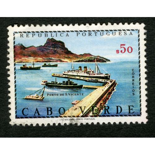 Timbre Oblitéré Republica Portuguesa, Cabo Verde, Porto De S.Vicente, Correios, S 50