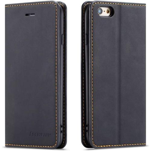 Coque Pour Iphone 6/Iphone 6s,Étui Housse En Cuir Pu Iphone 6/Iphone 6s,Anti-Rayures Protection Housse Premium Pu En Cuir Livre Cover Antichoc Magnétique Portefeuille Noir