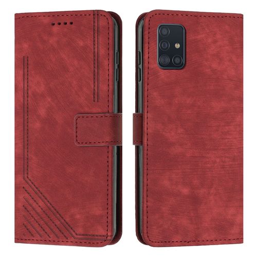 Coque Pour Samsung Galaxy A51 4g,Etui De Samsung Galaxy A51 4g Premium En Cuir Pochette Protection,Étui Pour Samsung Galaxy A51 4g Portefeuille Rabat Clapet Case,Rouge
