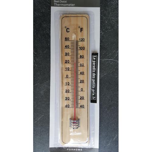 Thermomètre en bois 22 x 5 cm, intérieur / extérieur,- 40°C à + 50 °C