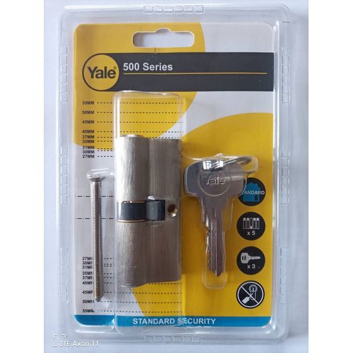 Yale YC500+ Cylindre de Serrure 35x35 mm pour Porte Extérieure/Entrée, 5 Goupilles, 3 Clés, Nickelé 
