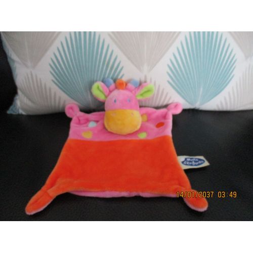 Doudou Plat Vache/Girafe Rose Et Orange Mots D'enfants