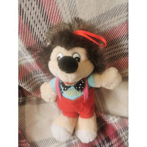 Doudou Peluche Herisson Salopette Rouge Tee Shirt Bleu Brodé Niglo Noeud Noir Pois Nigloland Eluz Vintage