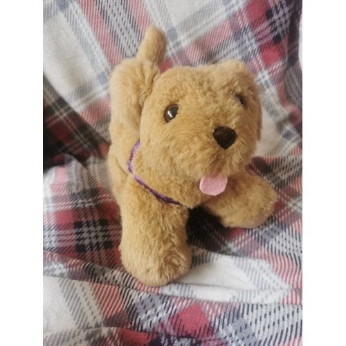 Doudou Peluche Chien Beige Marron Langue Pattes Plastique Ronde Harnais Violet Billes Hasbro 1997 Vintage