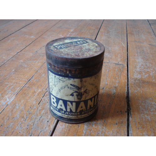 Ancienne Boite En Tole Ronde Banania Bleue 250g,Ca 1920