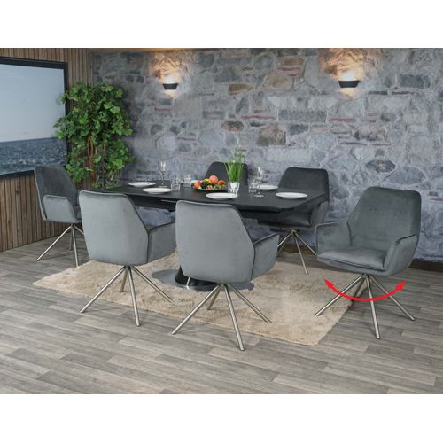 Lot De 6 Chaises De Salle À Manger Hwc-G67, Chaise De Cuisine Accoudoir, Pivotant Auto-Position, Velours   Gris Foncé, Inox