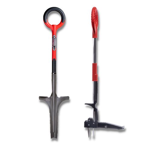 Venteo | Désherbeur lame en V + Extracteur de mauvaises herbes | ROOTSLAYER | Outils de Jardin multifonction | Facile d'utilisation | Acier de carbone | Rouge