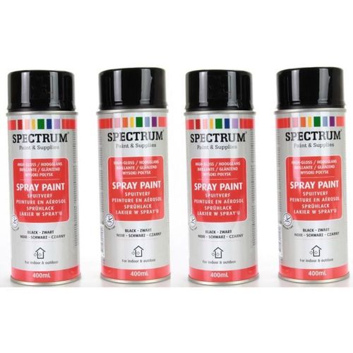 Lot 4 Bombes NOIR BRILLANTE Peinture en Aérosol 400ml Bois,Métal,Plastique