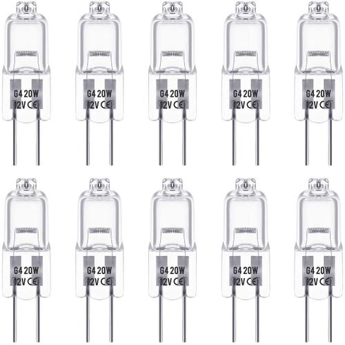 Ampoules Halogènes G4, Lampe De Base À Broche Halogène 12v 20w, Blanc Chaud 3000k, 350lm, Gradable, Lampe Halogène Basse Tension G4, Lampe À Capsule Transparente, Paquet De 10