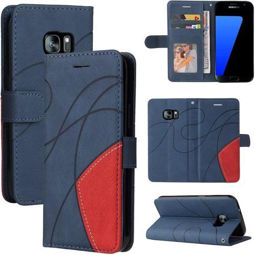 Coque Pour Samsung Galaxy S7 Housse En Cuir Premium Pu Pochette Portefeuille Magnétique Etui De Protection Pour Samsung Galaxy S7 - Bleu