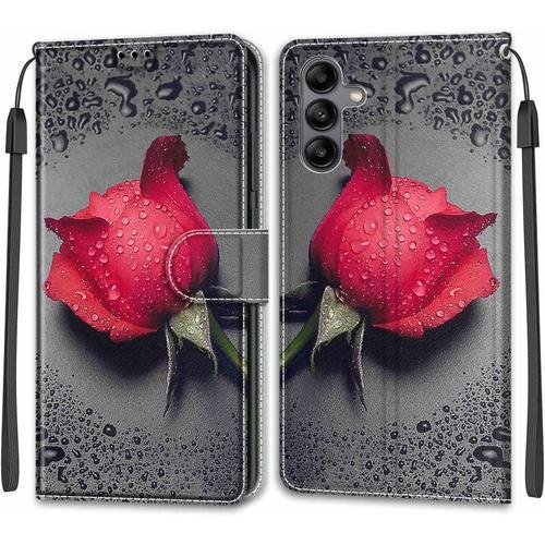 Coque Cuir Pour Samsung Galaxy A04s Coque Cuir Housse Téléphone Case Emplacement Carte Pu Leather Magnétique Etui De Cuir Protective Housse Portefeuille Étui Pour Samsung A04s,Une Rose