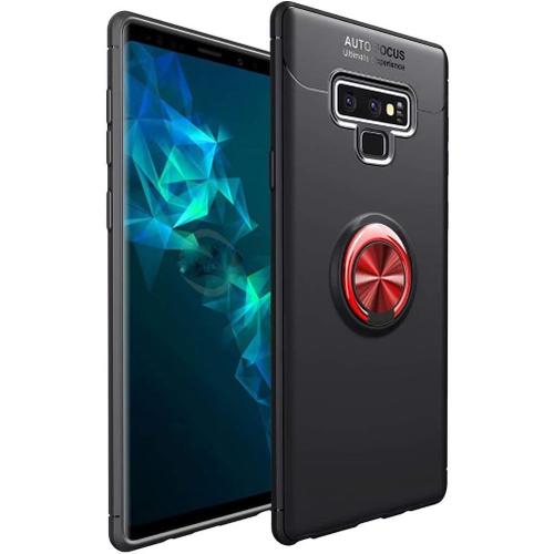 Étui Compatibile Samsung Galaxy Note 9 Coque Anneau Support De Bague Magnétique Housse Souple Tpu Bumper Protection Cover Antichoc Anti-Rayures Etui-Noir+Rouge Avec Film En Verre Trempé