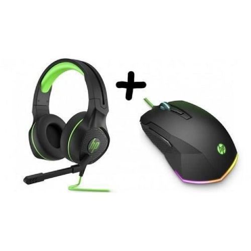 Pack Gaming HP - Casque de jeu 400 et Souris de jeu 200 - Noir et vert