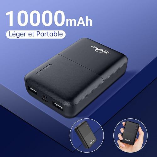 Yobon Batterie Externe 10000mah Mini Power Bank Chargeur Portable Pour Téléphone Portable Avec 2 Portes Sortie 2,4a - Noir