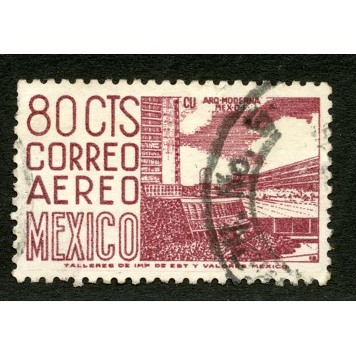 Timbre Oblitéré Mexico, Correo Aereo, Cu, Arq-Moderna Mex-D-F, 80 Cts