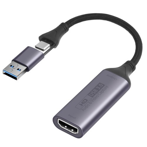 Carte d'acquisition vidéo 4K HDMI, Full HD 1080p Carte de Capture 4K HDMI vers USB C 3.0 avec USB Adaptateur pour l'édition Vidéo/en Ligne, Compatible avec TV Stick DSLR Camera/PC/Laptop/Phone