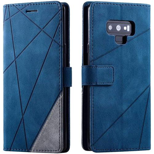 Coque Pour Galaxy Note 9, Etui En Cuir Pu Portefeuille Housse Fermeture Magnétique Und Flip Pour Samsung Galaxy Note 9, Avec Fermeture Magnétique, Bleu