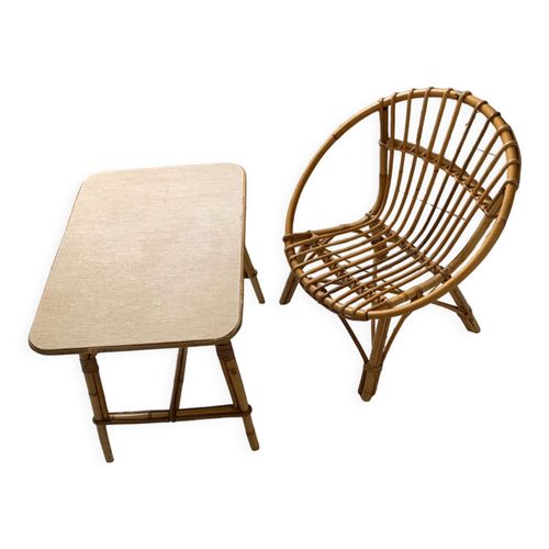 Chaise Coquille Et Table En Rotin Modle Enfants Bois