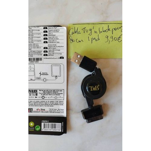 T'nB Tug'n Block Recharge Cable - Câble de chargement / de données - USB mâle pour mini USB type B, Micro-USB de type B mâle - 80 cm - noir - rétractable
