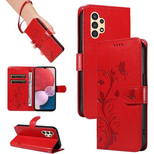 Coque Pour Samsung Galaxy A04s / Galaxy A13 5g / Galaxy A13 4g, Housse Etui Portefeuille Cuir Pu, Magnétique Étui De Protection Pour Galaxy A04s / Galaxy A13 5g / 4g, Rouge