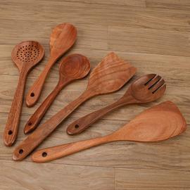 Lot de 5 ustensiles de cuisine en bois - spatule, cuillère