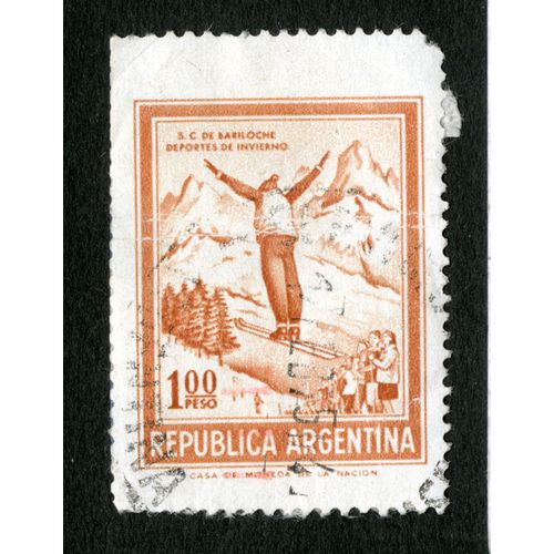 Timbre Oblitéré Republica Argentina, S.C. De Bariloche Deportes De Invierno, 1.00 Peso