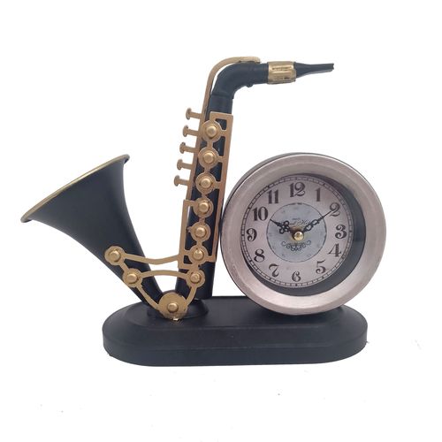Signes Grimalt By SIGRIS - Reloj Saxofón Vintage Negro de Metal | Reloj Sobremesa Reloj Sobremesa Vintage Relojes Decorativos De Mesa 21x10x27cm