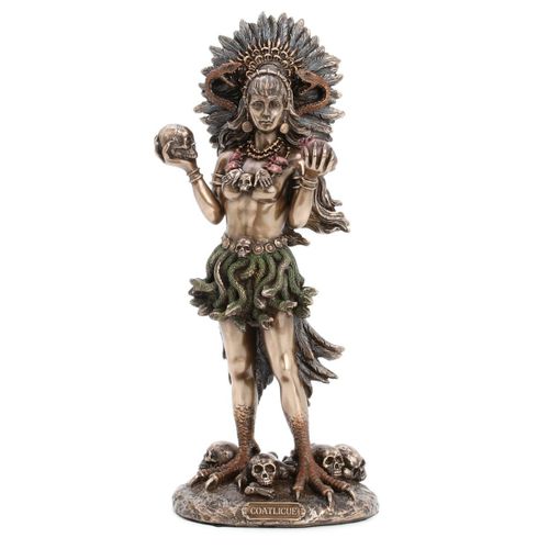 By Sigris - Figura Diosa Coaticue Dorado de Resina | Figura de Persona Figuras De Resina Para Jardin Figura Resina Decoración 25x9x10cm