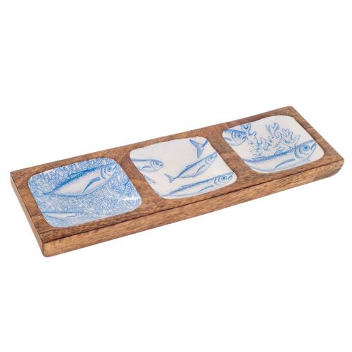 ORIGEN Home Decor Bandeja Peces 3 ubicaciones Azul Rectangular - 3x30x10cm | Bandeja de Decoración para Cocina y Hogar<br /><br />