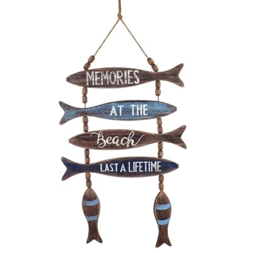 By Sigris Adorno Colgante Peces Azul De Madera 50x1x31cm Colgante Aplique Pared Adornos Náuticos