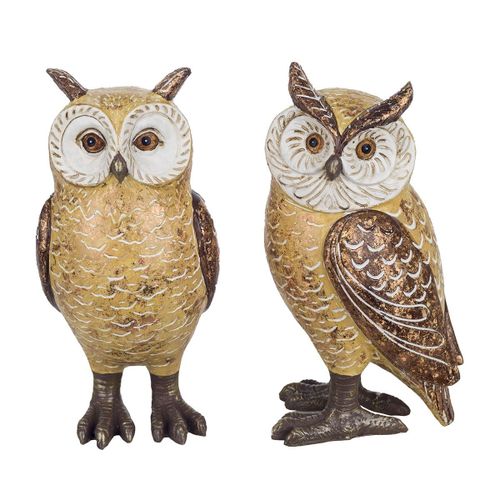 By Sigris - Figura Búho 2 Unidades Amarillo de Resina | Figura de Búho Figuras De Resina Para Jardin Figura Resina Decoración 20x12x10cm