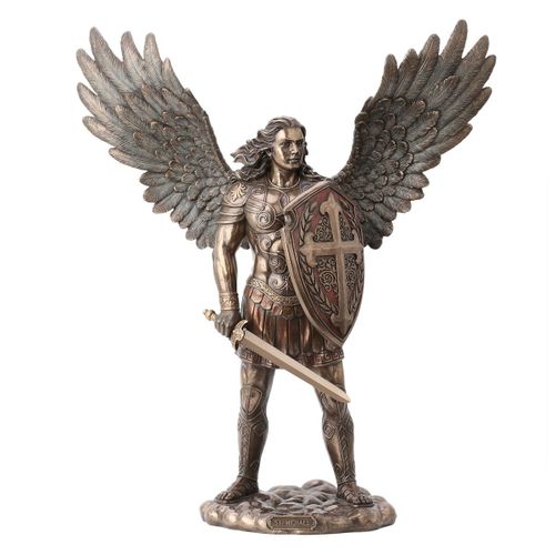 ORIGEN Home Decor Figura San Miguel Bronce | Figura Mitológica Plateado - 73x60x24cm