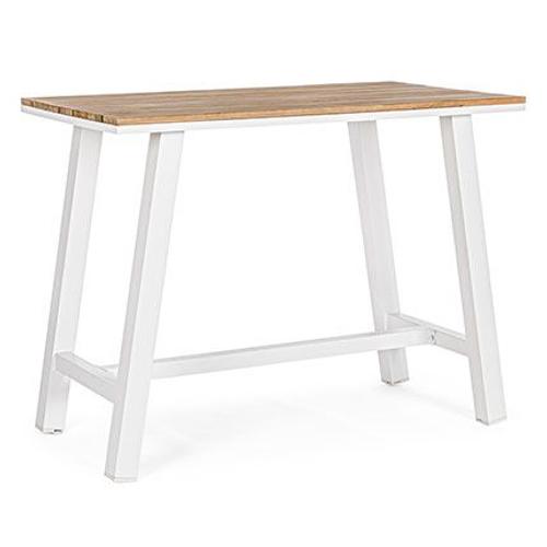 Table De Bar 131x73x101 Cm En Aluminium Blanc Et Naturel - Kezio