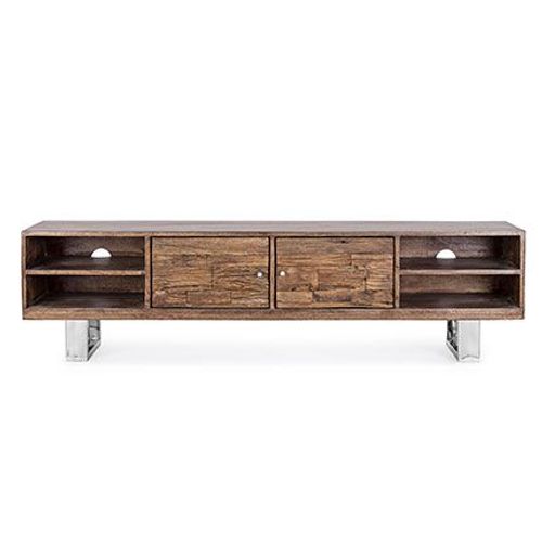 Meuble Tv 2 Portes 175x40x45 Cm Naturel Et Chromé - Krimi
