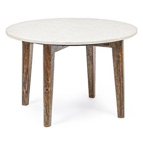 Table Basse Ronde 60x40 Cm En Marbre Blanc Et Manguier - Klessi