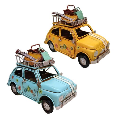 ORIGEN Home Decor Coche 2U Vehiculos Vintage Amarillo - Figura Decorativa de Metal 11x15x8cm<br /><br />