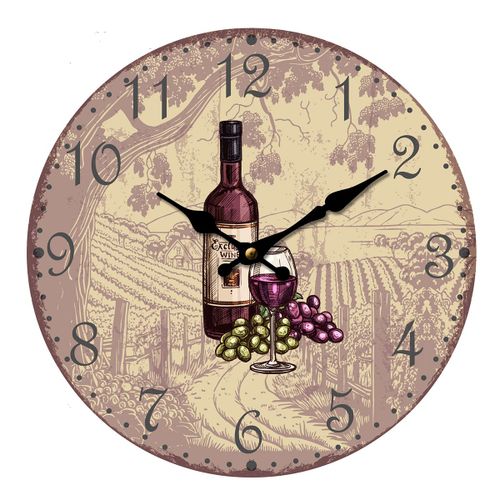 ORIGEN Home Decor Reloj Uva Y Vino Redondo Naranja 34x34x4cm - Decoración Vintage de Pared<br /><br />