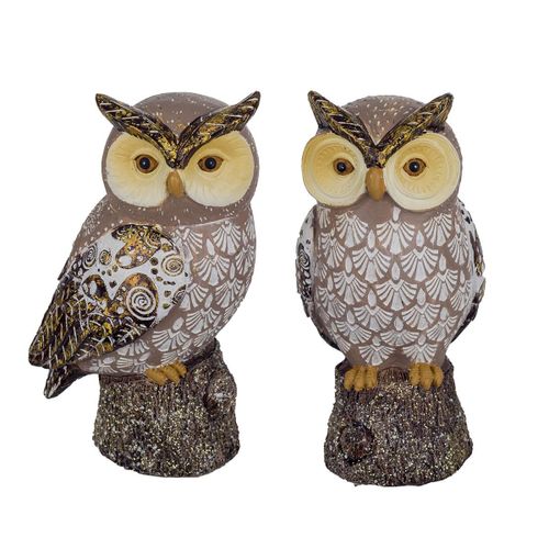 Signes Grimalt By SIGRIS - Figura Búho 2 Unidades Gris de Resina | Figura de Búho Figuras De Resina Para Jardin Figura Resina Decoración 17x9x8cm