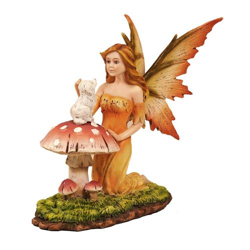 ORIGEN Home Decor Hada Con Perro Fantasia Figura de Hada Marrón - 15x13x8cm<br /><br />