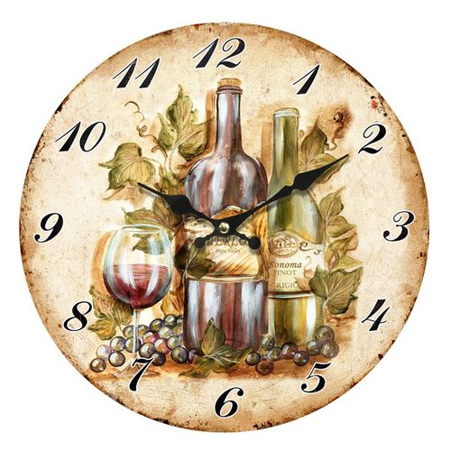 ORIGEN Home Decor Reloj Uva Y Vino Vintage | Decoración Pared Mapamundi - 34x34x4cm<br /><br />