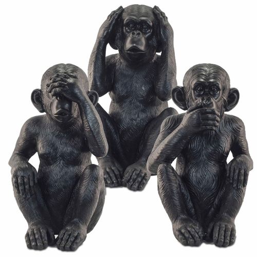 Signes Grimalt By Sigris - Figuras Decorativas | Figuras Monos en Resina - 45 x 25 x 27 cm | Pack 3 Unidades | Color: Negro