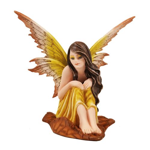 ORIGEN Home Decor Hada Sentada Fantasía Amarillo - Figura de Hada 13x14x13cm<br /><br />