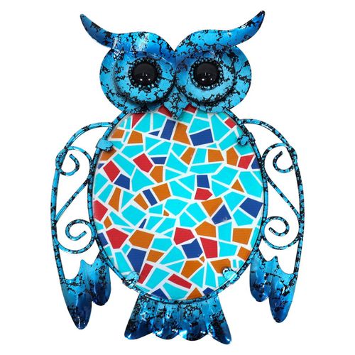 Signes Grimalt By SIGRIS - Adorno Pared Búho Azul de Metal Y Cristal | Figura de Búho Figuras De Resina Para Jardin Figura Resina Decoración cm