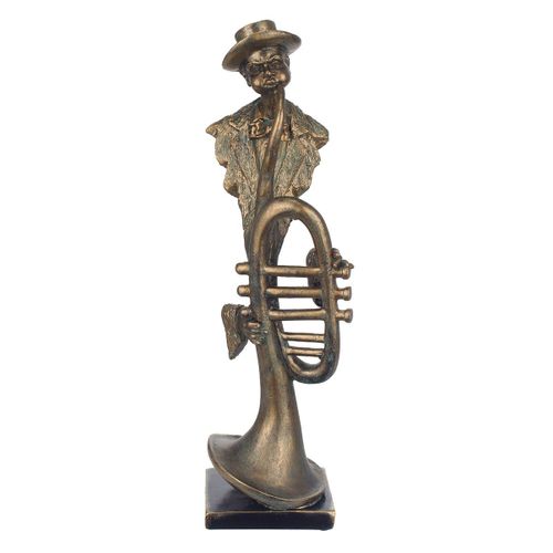 By Sigris - Figura músico trompeta Dorado de Resina | Figura de persona Figuras De Resina Para Jardin Figura Resina Decoración 42x11x12cm