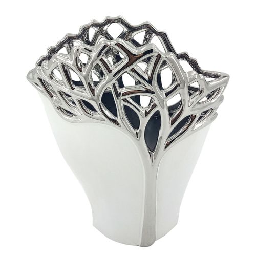 ORIGEN Home Decor Jarrón Jarrones Y Portavelas | Jarrón Plateado - 25x21x8cm