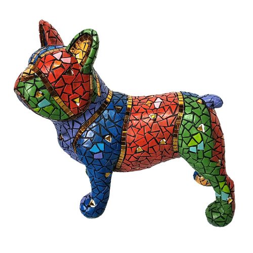 ORIGEN Home Decor Perro Bulldog Animales Figura de Perro Azul - 19x31x9cm Resina Decorativa<br /><br />