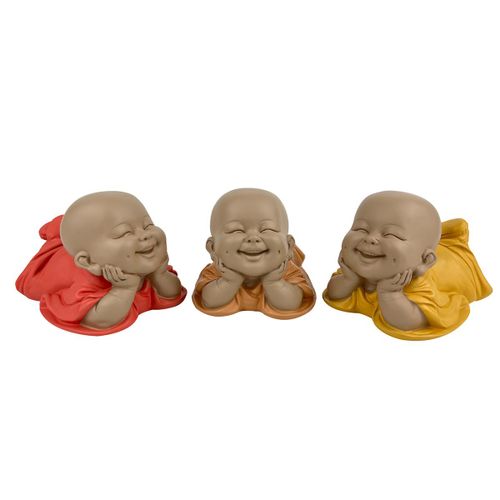 ORIGEN Home Decor Monje 3U Budas Figura de Buda Naranja - 9x15x11cm para Decoración de Interior y Exterior<br /><br />