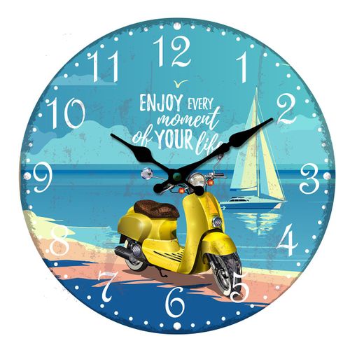 ORIGEN Home Decor Reloj Moto Azul Redondo - 34x34x4cm Vintage | Decoración de Pared | Diseño Mapamundi<br /><br />