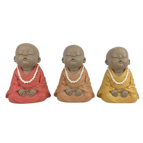 ORIGEN Home Decor Monje 3U Budas Figura de Buda Naranja - 10x8x9cm Resina de Alta Calidad<br /><br />